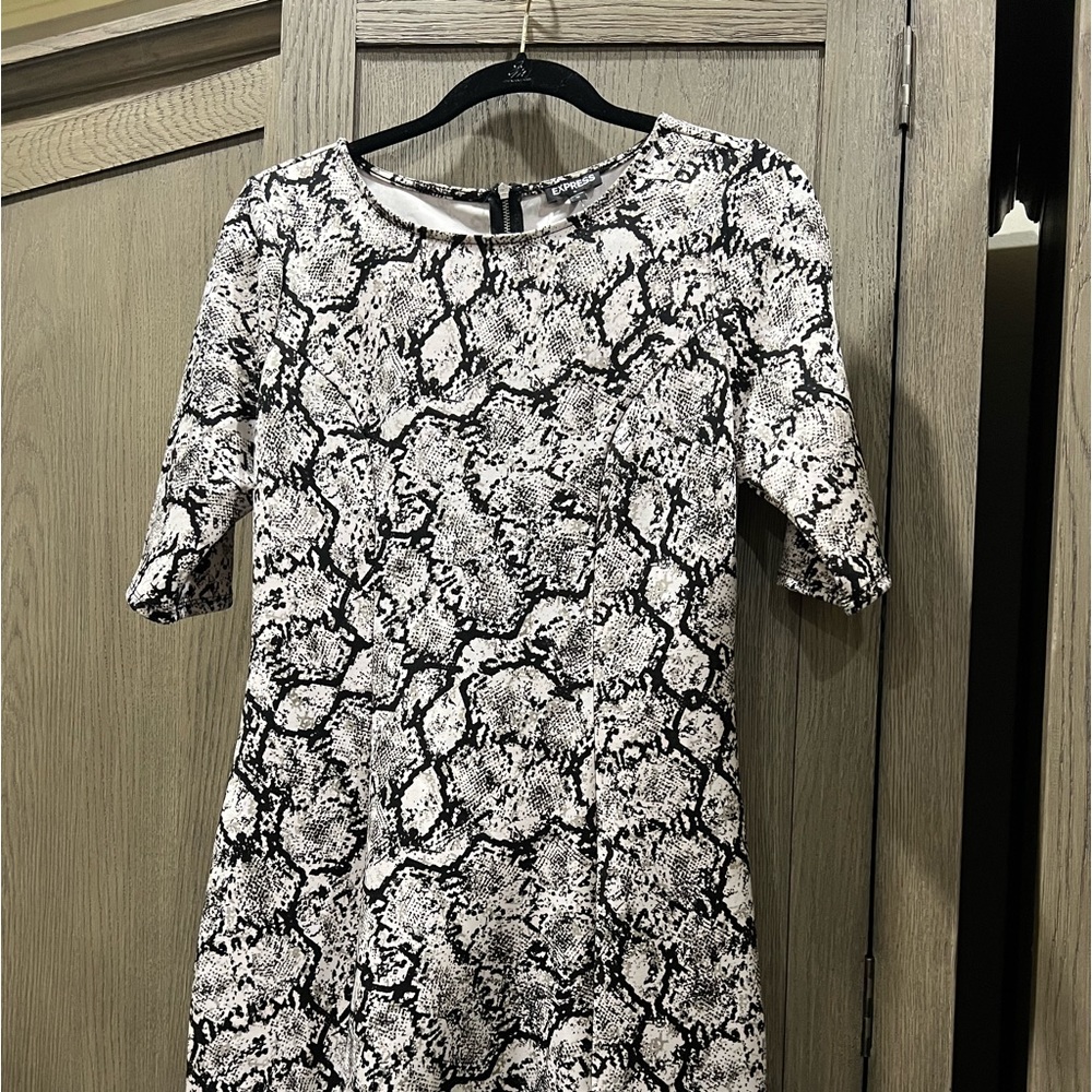Express snake print office to dinner dress.